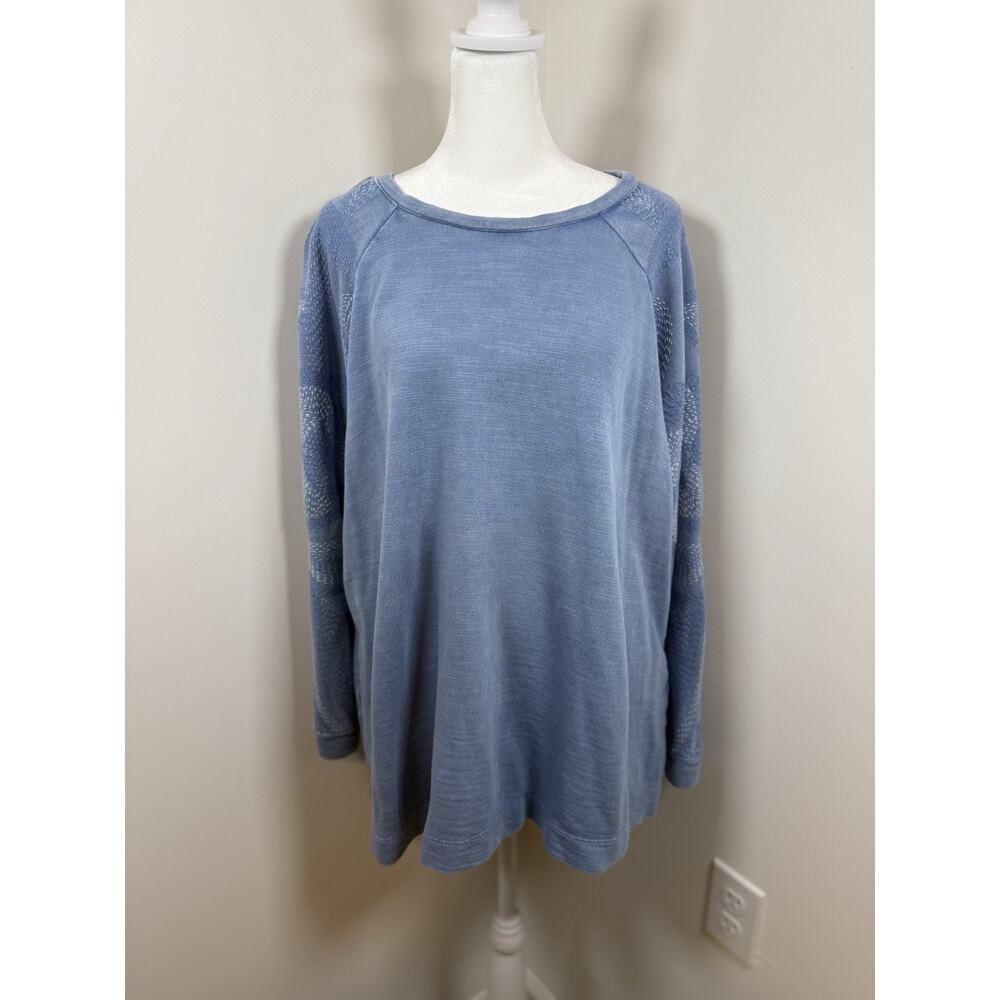J. Jill Pure Jill Organic Cotton Pull Over Blue Embroidered Approx Size XL Boho